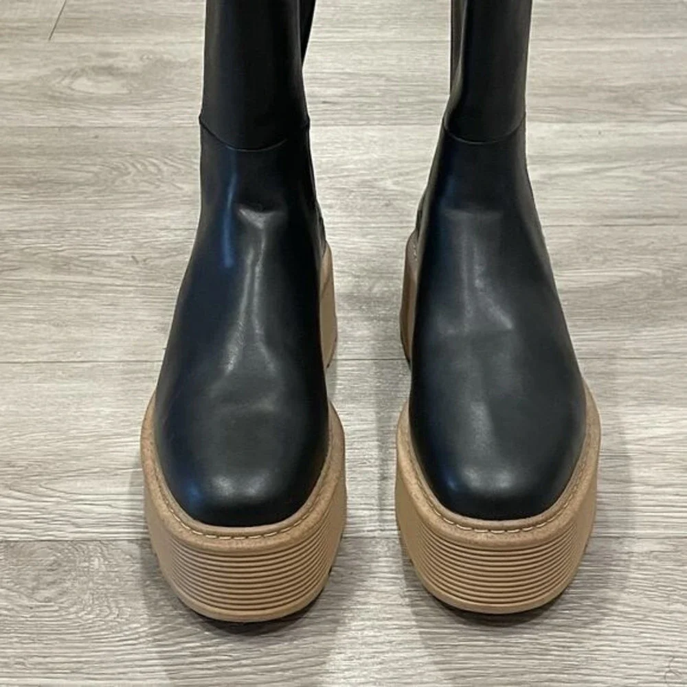 Chelsea Platform Chunky Boots Women 9-9.5‎ Faux Leather School Grunge Casual
